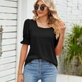 thumbnail image 4 of DondPO Tshirts Shirts for Women Short Sleeve Shirts Summer Solid Square Neck Princess Sleeve Short Sleeve Loose Women's T Shirt Top Womens Tops Summer Tops for Women Black M, 4 of 5