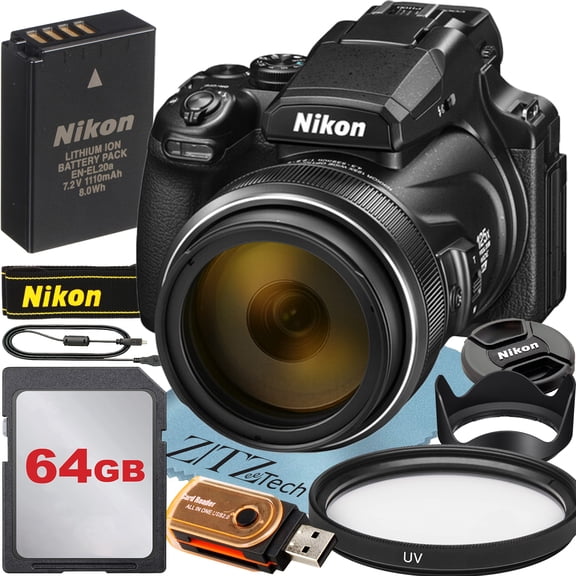 Nikon COOLPIX P1100 125x Super Zoom Compact Digital Camera   64GB Memory Card   ZeeTech Starter Bundle (International Version)
