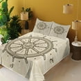 thumbnail image 4 of Ambesonne Vintage Fitted & Top Sheet Set with Shams, Steering Wheel Travel, Beige Brown, 4 of 8