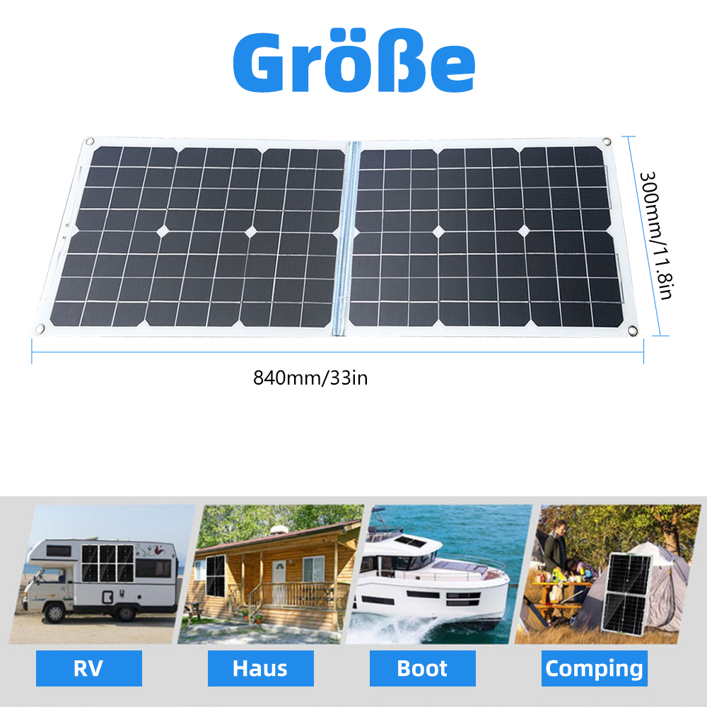 Feoflen 50W Foldable Solar Panel, Portable Solar Panel Car Charger, Solar Panel with Crocodile Clip and USB Port for Outdoor Camping Hiking