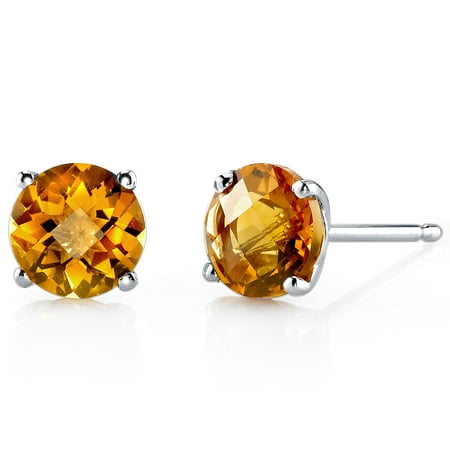 Peora 1.75 Ct T.G.W. Round-Cut Citrine 14K White Gold Stud Earrings