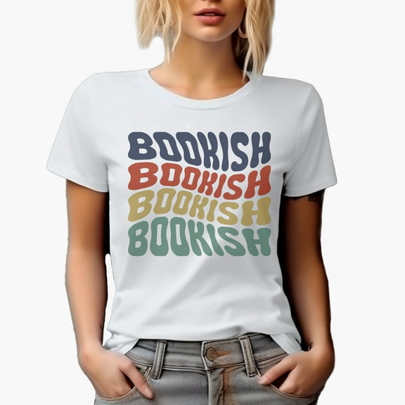Bookish, Name or Title for a Reading Enthusiast or Book Lover, Groovy Retro Wavy Text Merch Gift, White T-Shirt, Small