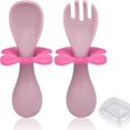 thumbnail image 1 of Cuchara y tenedor para bebé, cubiertos ergonómicos de 2 piezas Los cubiertos de aprendizaje ergonómico para bebés facilitan la autoalimentación (rosa), 1 of 5