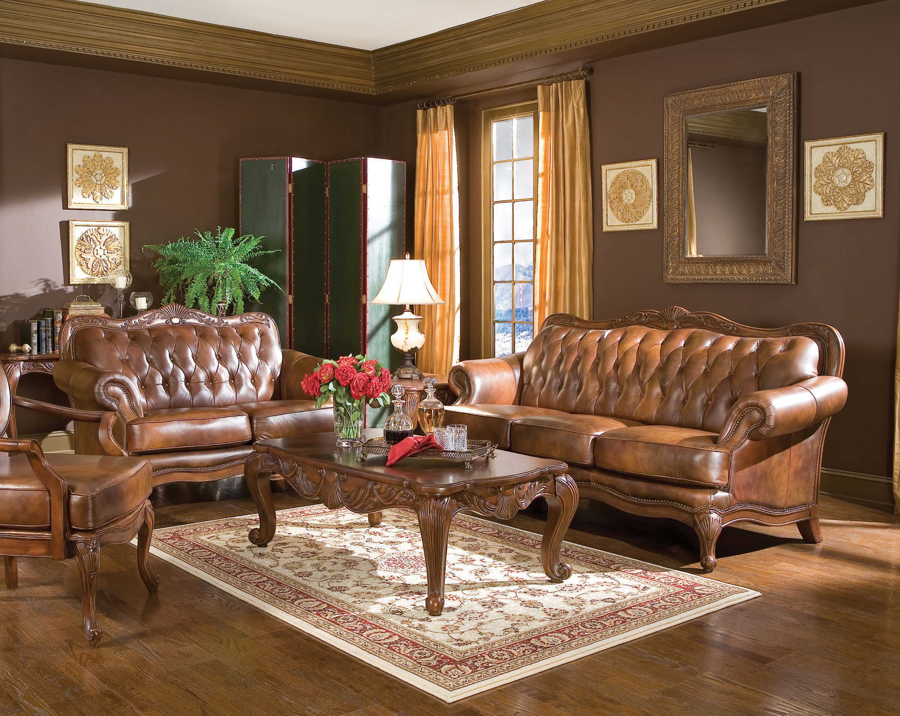 coaster victorian leather sofa set