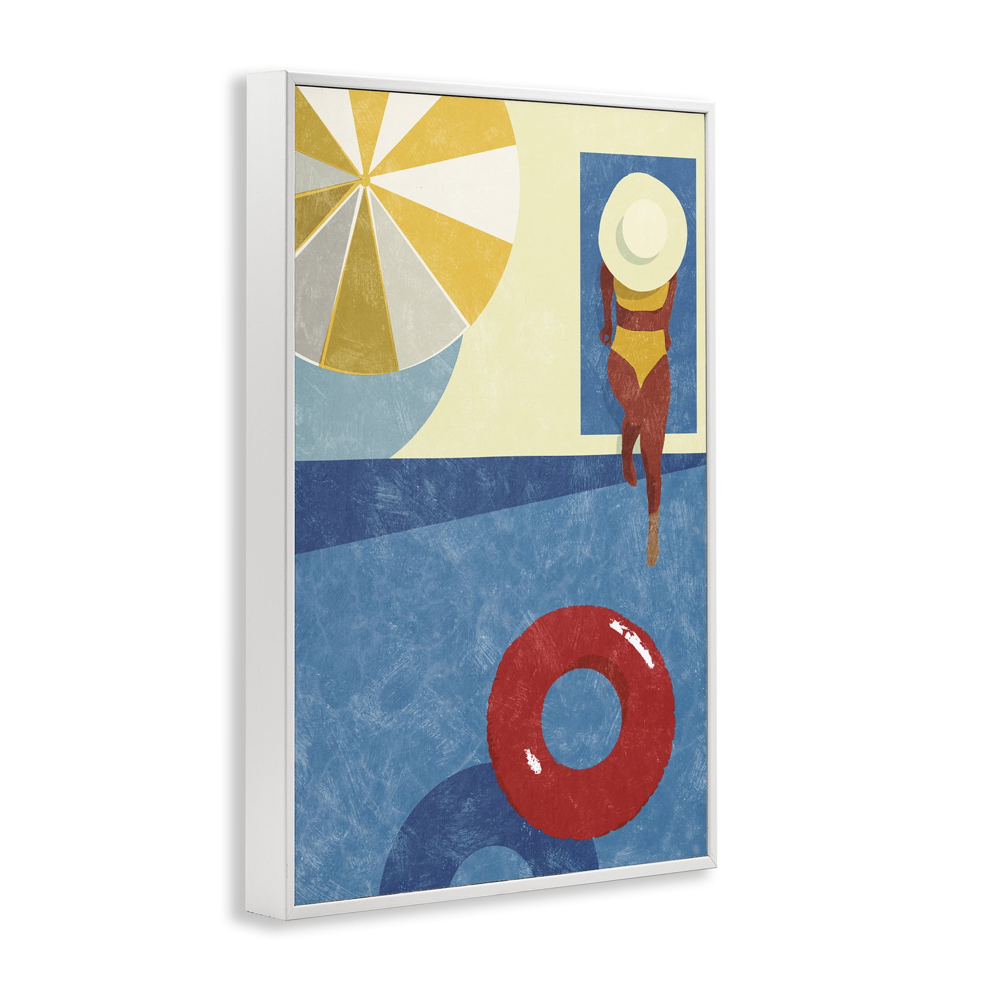 Stupell Industries Summer Poolside Girl Novelty Painting White Framed Art Print Wall Art, 16 x 24