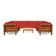 thumbnail image 2 of Noble House Oana 9pc U-Shaped Sectional Sofa Set Cushion Teak/Red, 2 of 11