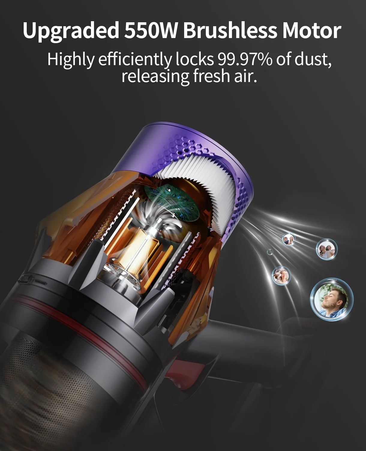 Cordless Vacuum Cleaner, 550W/45Kpa Stick Vacuum Cleaner with Touch Screen, Up to 60Mins Runtime, Anti-Tangle Vacuum Cleaner with Charging Station for Carpet, Hard Floor, Pet Hair