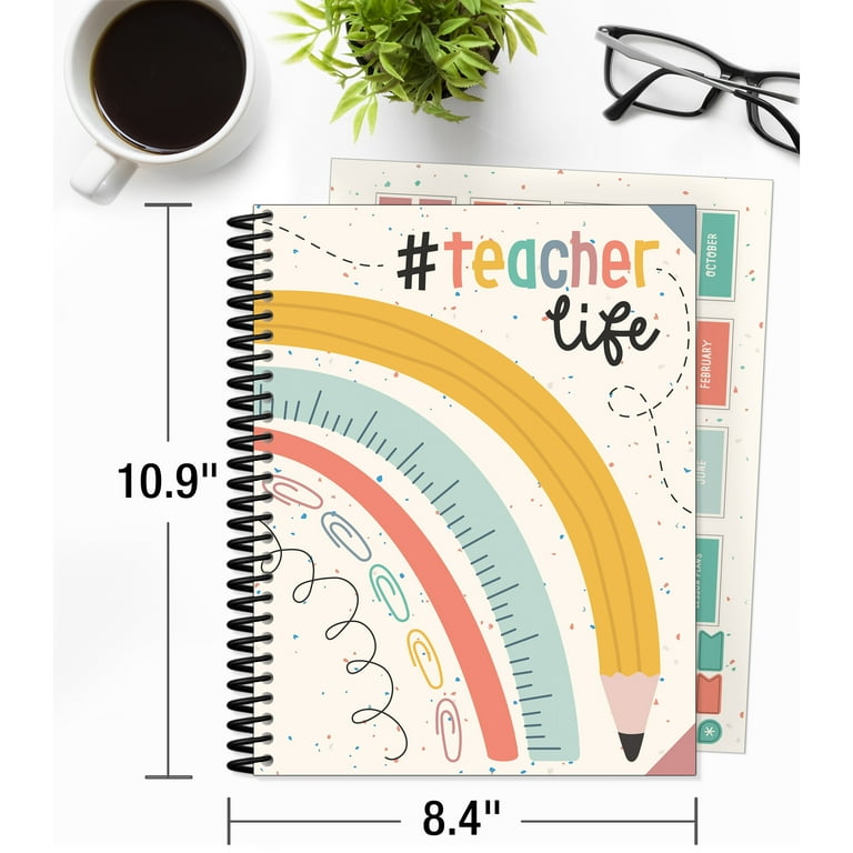 Carson Dellosa Sparkle & Shine diář pro učitele - nedatovaný, 8x11 palců, spirálová vazba s nálepkami a kontrolními seznamy