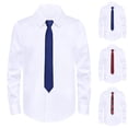 thumbnail image 3 of Boys White Button Down shirt Long Sleeve Button-Down Dress Shirts with Tie School Uniform, 3 of 7