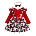 thumbnail image 3 of Mercatoo Toddler Baby Girl Christmas Outfit Plain Ribbed Shirts Tops Xmas Printed Suspender Skirts Hairband Kids Clothes Set, 3 of 8