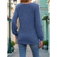 thumbnail image 5 of Button Up Sweater for Women Fall Knit Pullover Sweaters Long Sleeve Henley Shirts Crewneck Tunic Tops Blue M, 5 of 6