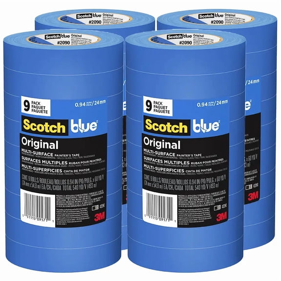 36-Rolls of .94” x 60 yds 3M 2090-24AP9 ScotchBlue Blue Original Multi-Surface Painter’s Tape, 4 Contractor Packs