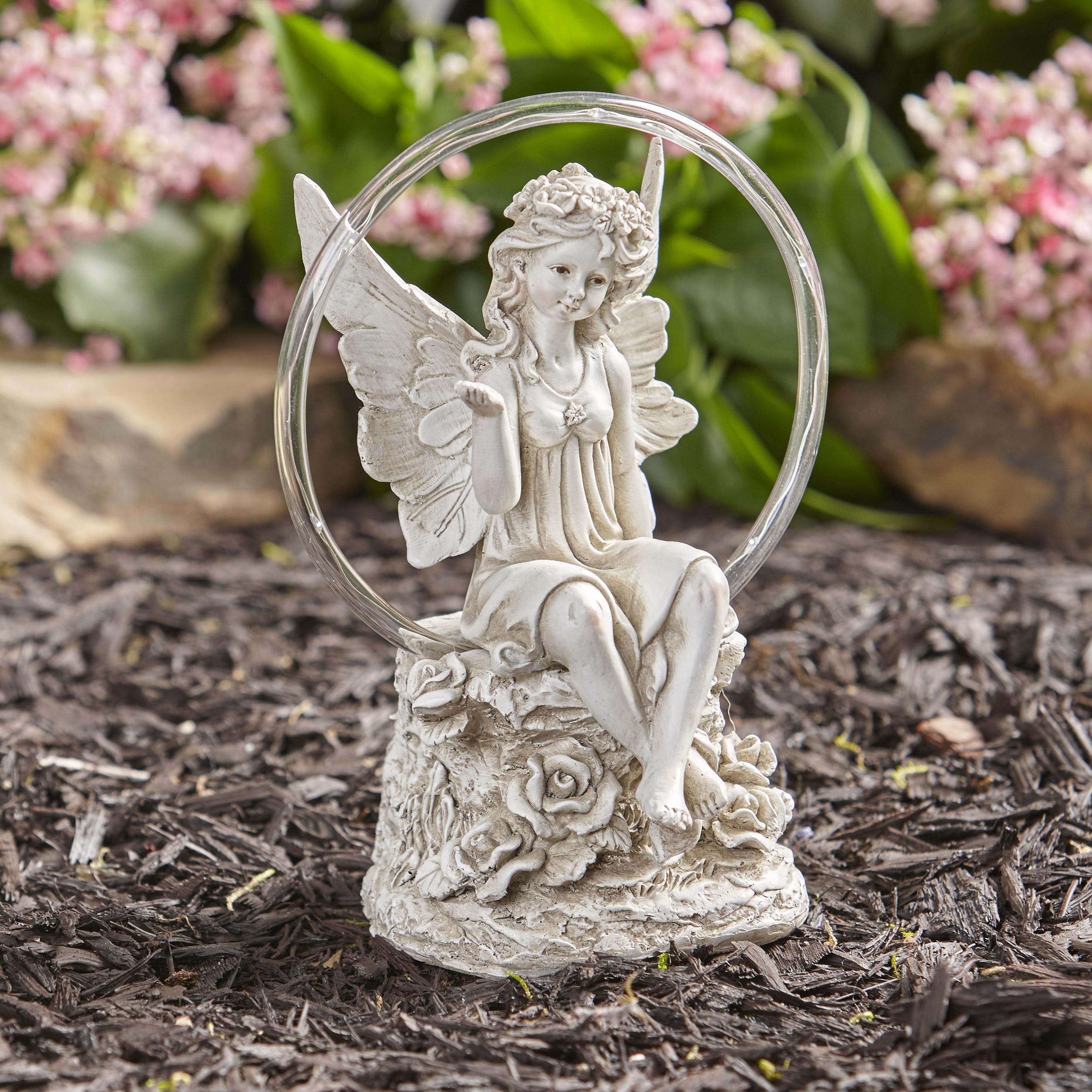 Ceramic Sitting Garden Angel Statue With Solar Lighted Halo Accent Walmart Com Walmart Com