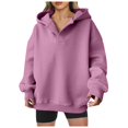 thumbnail image 4 of Xudanell Womens V Neck Sweatshirts Oversized Hoodie Pocket Fleece Lined Casual Sweatshirt Athletic Clothes Pullover Pink XL, 4 of 9