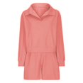 thumbnail image 3 of 2 Piece Outfits for Women Long Sleeve Top and Shorts Set Solid Color Sweatsuits V-Neck Tracksuit Oversized Winter Casual Suit (Pink S), 3 of 5
