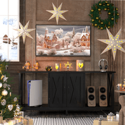 Behost TV Stand for 65 Inch TV, Farmhouse Entertainment Center with Storage Cabinet and Doors, Media Console Table with Open Shelf for Living Room, Black