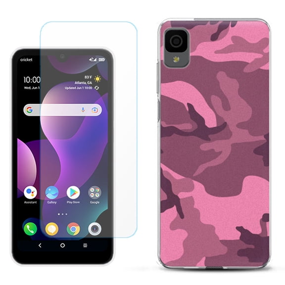 Slim-Fit Gel TPU Phone Case for TCL 30Z / 30 Z / 30 LE, with Tempered Glass Screen Protector, by OneToughShield ® - Camo Pink