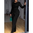 thumbnail image 2 of AURA Womens Plus Size Elegant Pleated Two Piece Set Long Sleeve Top and Pants Outfit Autumn Slim Fit Bigsize, 2 of 3