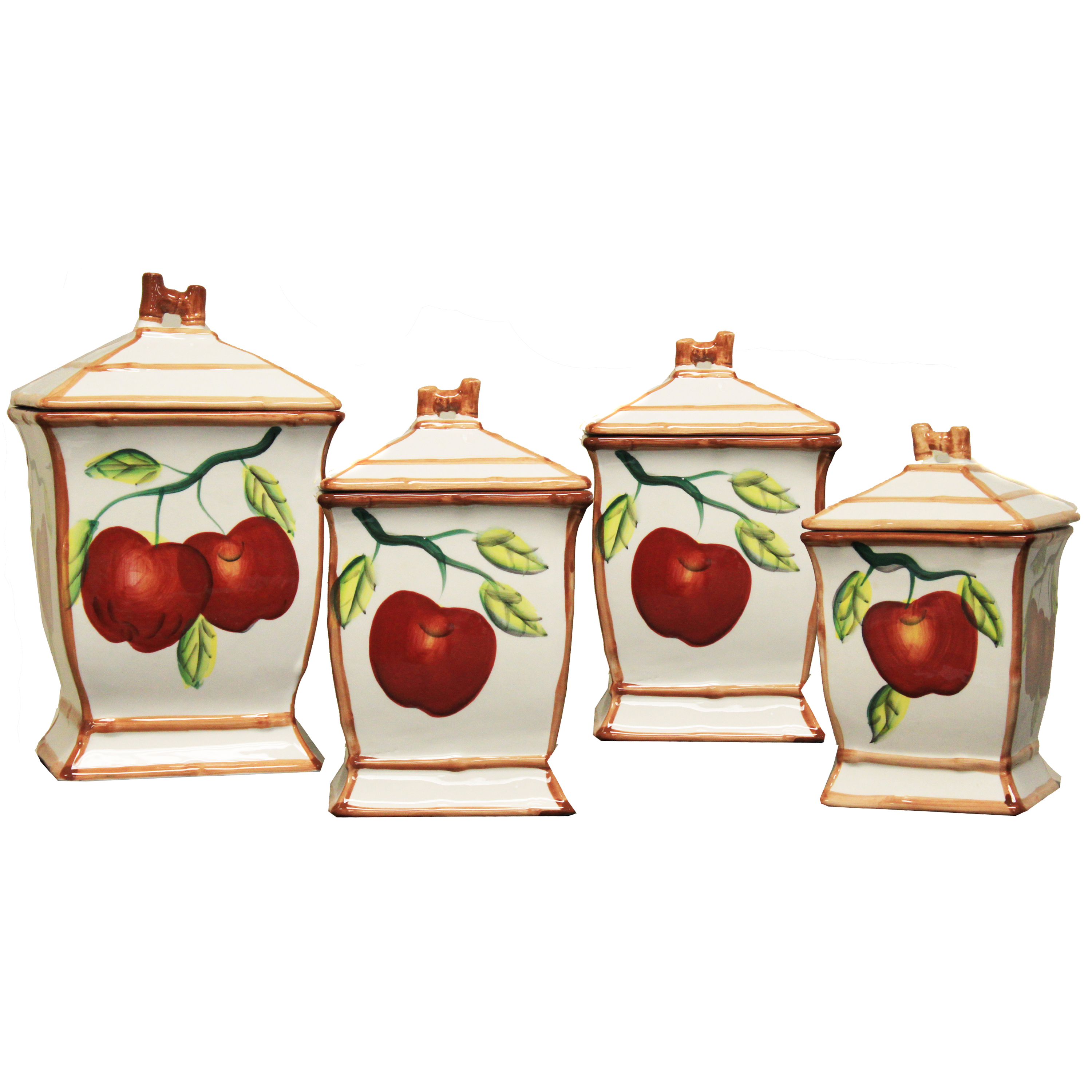 Casa Cortes Apple Collection 4-Piece Hand-Painted Canister Set
