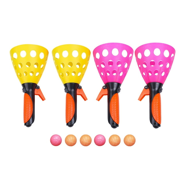 2 Pairs Launch and Catch Balls Game Children Toss Game Parent-Child Interactive Play Activity for Kids Adults Outdoor Garden Backyard (Random Color, 4pcs Transmitter and 6pcs Balls)