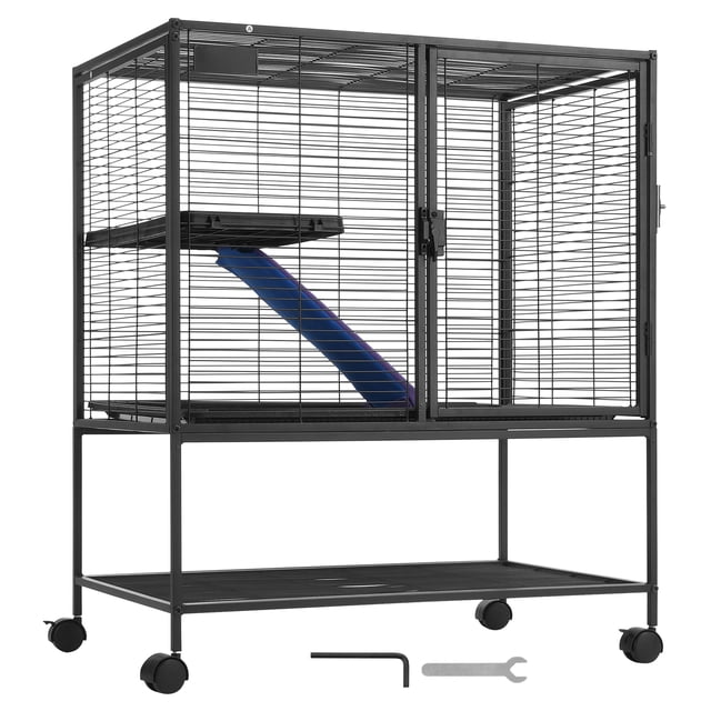 KFFKFF 36" Metal Ferret Home, Spacious Double-Deck Habitat, Includes Ramps & Tray, Simple Assembly, Suitable for Rats, Hamsters, Guinea Pigs, Chinchillas, Squirrels, Hedgehogs, Bunnies