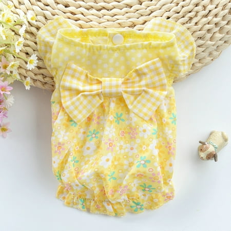 Cute Floral Printing Bowknot Dress for Small Pet Dog Puppy Summer Wear Color:Yellow Size:XS