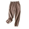 thumbnail image 2 of Dazajoo Straight Leg Elastic Waist Pants for Women 2024 Summer Casual Solid Color Trousers with Pockets Women's Lightweight Baggy Cotton Linrn Pants Flash Deals Today,Coffee,XXXL, 2 of 8
