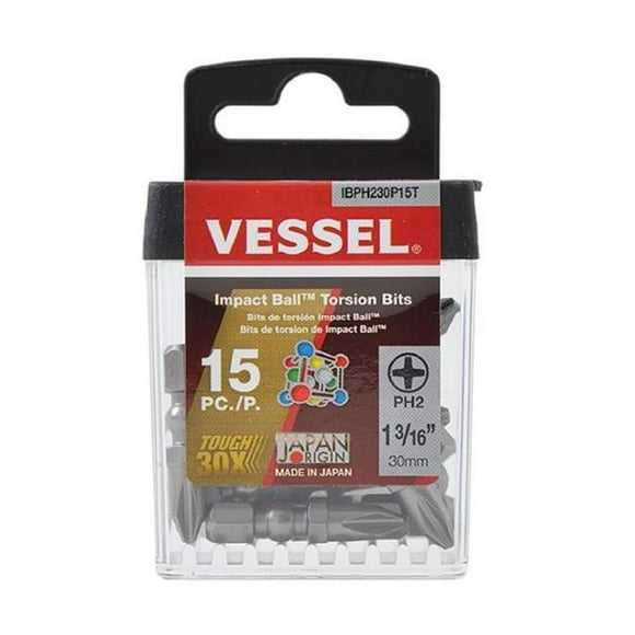 Vessel Tools USA VESIBPH230P15T PH2 x 30 Impact Ball Torsion Bit - 15 per Box