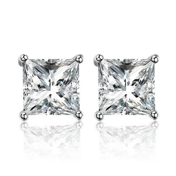 3 Ct Princess Cut Lab-Created White Diamond Solitaire Stud Earrings 14K White Gold Plated