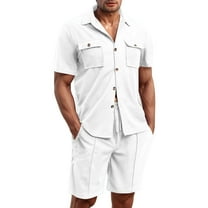 Summer Outfits for Men Quarter Sleeve Beach Vacation Short Sleeve Set Oversized Summer Beach Sweatsuit Outfits,White,XXXL
