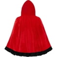 thumbnail image 4 of UTSJKR Women Ruffle Trim Velvet Hooded Cape, Satin Bow Front Cloak, Fairytale Outer Robe for Little Red Riding Hood Halloween Cosplay Costume Wine M, 4 of 8