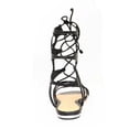 thumbnail image 4 of Schutz Erlina Black Croco Leather Flat Criss Cross Straps Gladiator Sandals (5.5), 4 of 4