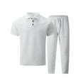 thumbnail image 5 of VBTAPA Men's 2 Piece Summer Outfits Short Sleeve Csual Track Suits Textured Polo Shirts and Drawstring Pants Set with Pockets White XXXL, 5 of 6