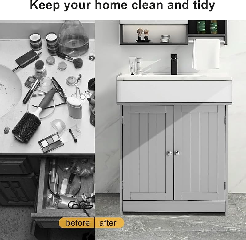 Pedestal Sink Storage Cabinet with 2 Doors Traditional Under Sink Cabinet Bathroom Space Saver Organizer with Adjustable Shelf 23 5/8" W x 11 7/16" D x 23 5/8" H