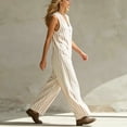 thumbnail image 5 of Guluxicc Womens Linen Jumpsuit Sleeveless Casual Wide Legs Rompers Baggy Button Down V Neck Summer Overalls with Pockets, 5 of 7