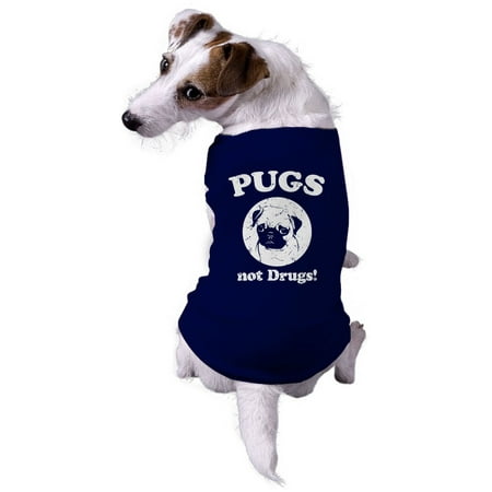 - Dog Pugs Not Drugs Hilarious Jacket for Pets Dog Shirt (Navy)