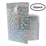 Holographic Silver Bubble Mailer, Self-Sealing Holo Metallic Beautiful Colored Poly Padded Colorful Shipping Envelopes Set of 25, 11" by 6"