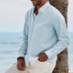 thumbnail image 4 of Men's Fashion Long Sleeve Solid Colour Casual T Shirt Button Regular Fit Shirt Top 3XL, 4 of 5