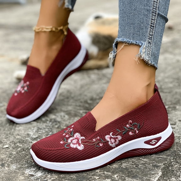 IEMIEMIEM Orthopedic Shoes for Women Arch Support Slip on Non Slip Sneakers Lightweight Mesh Stretch Volleyball Shoes Comfort 2026 New Orthopedic Shoes Deep Red 6.5 Wide