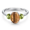 thumbnail image 3 of Gem Stone King 925 Sterling Silver Brown Tiger Eye and Green Peridot Engagement Ring for Women | 2.10 Cttw | Oval 9X7MM | Gemstone Birthstone | Size 6, 3 of 6