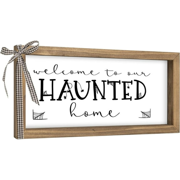 Haunted House Decor, 11.8×6 Inch Wooden Halloween Haunted Mansion Decor Welcome Decorative Signage Table Top Decor, Indoor Tabletop Wall Art Shelf Desk Front Door Rustic Farmhouse Home Decorations