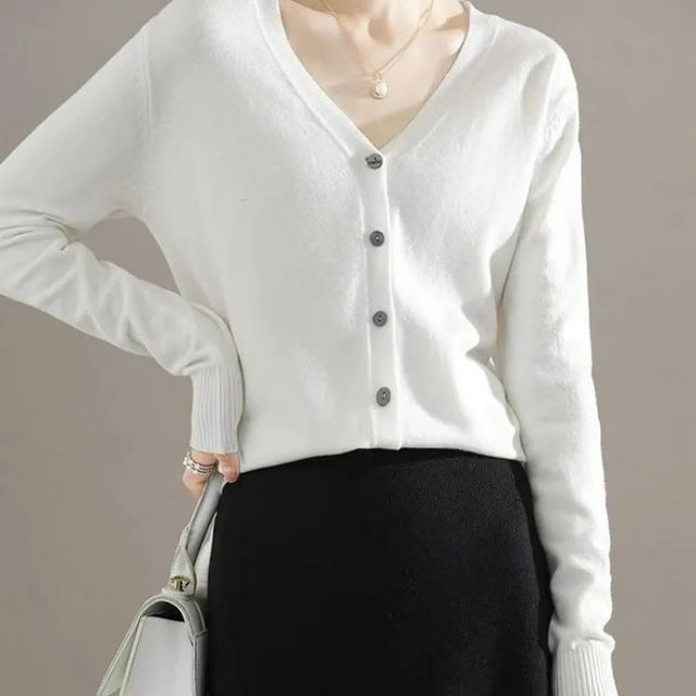 V-Neck Mid-Length Thin Sweater Cardigan Pure Color Spring Summer Breathable Stretchable Open Front Knitted Vest Women's Fashion
