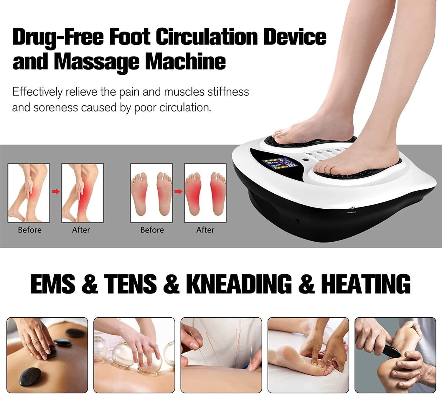 Fit King EMS & Tens Foot Muscle Massager Machine with Heated Kneading FT-036F