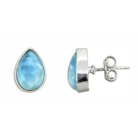Yo Treasure Women Petite Larimar Stud Earrings .925 Sterling Silver for Birthday