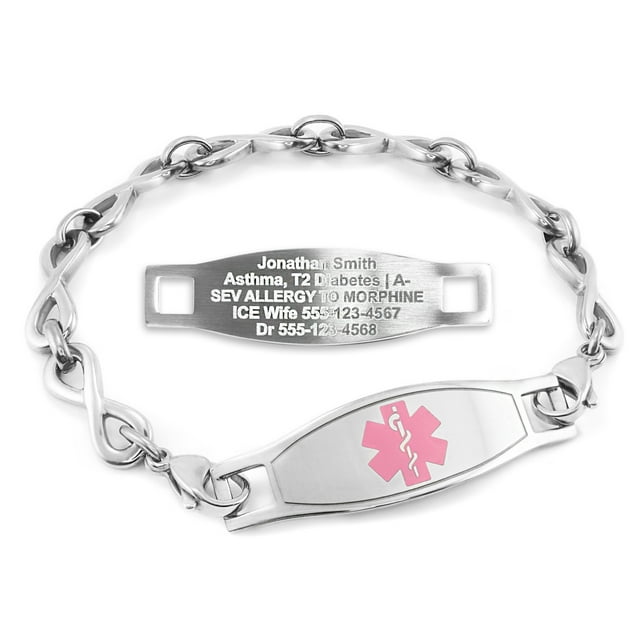 MedicEngraved Bracelet d'Alerte Médicale Personnalisé en Acier Inoxydable - Maillon Infini 6 mm