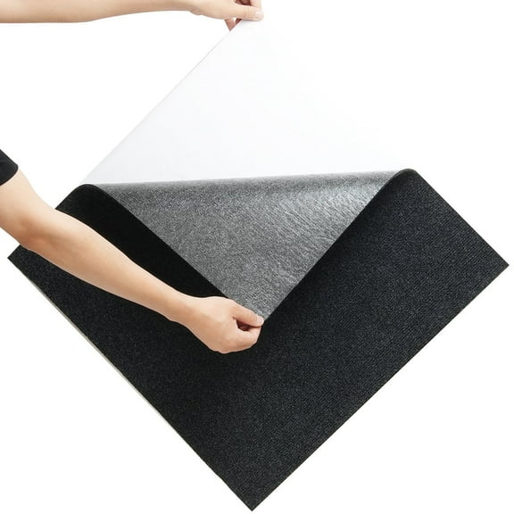 Peel & Stick Carpet Tiles, 24x24 Inch Self-Adhesive Floor Squares, Soft Padded for Bedroom/Living Room, Indoor Outdoor Use - 15 Tiles, Carbon Black