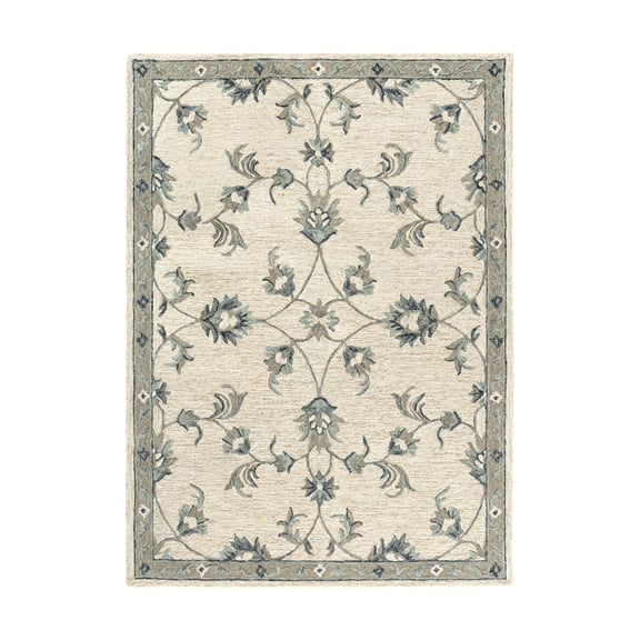 LR Home Aiden 5' x 7' Ivory/Light Blue Floral Wool Indoor Area Rug