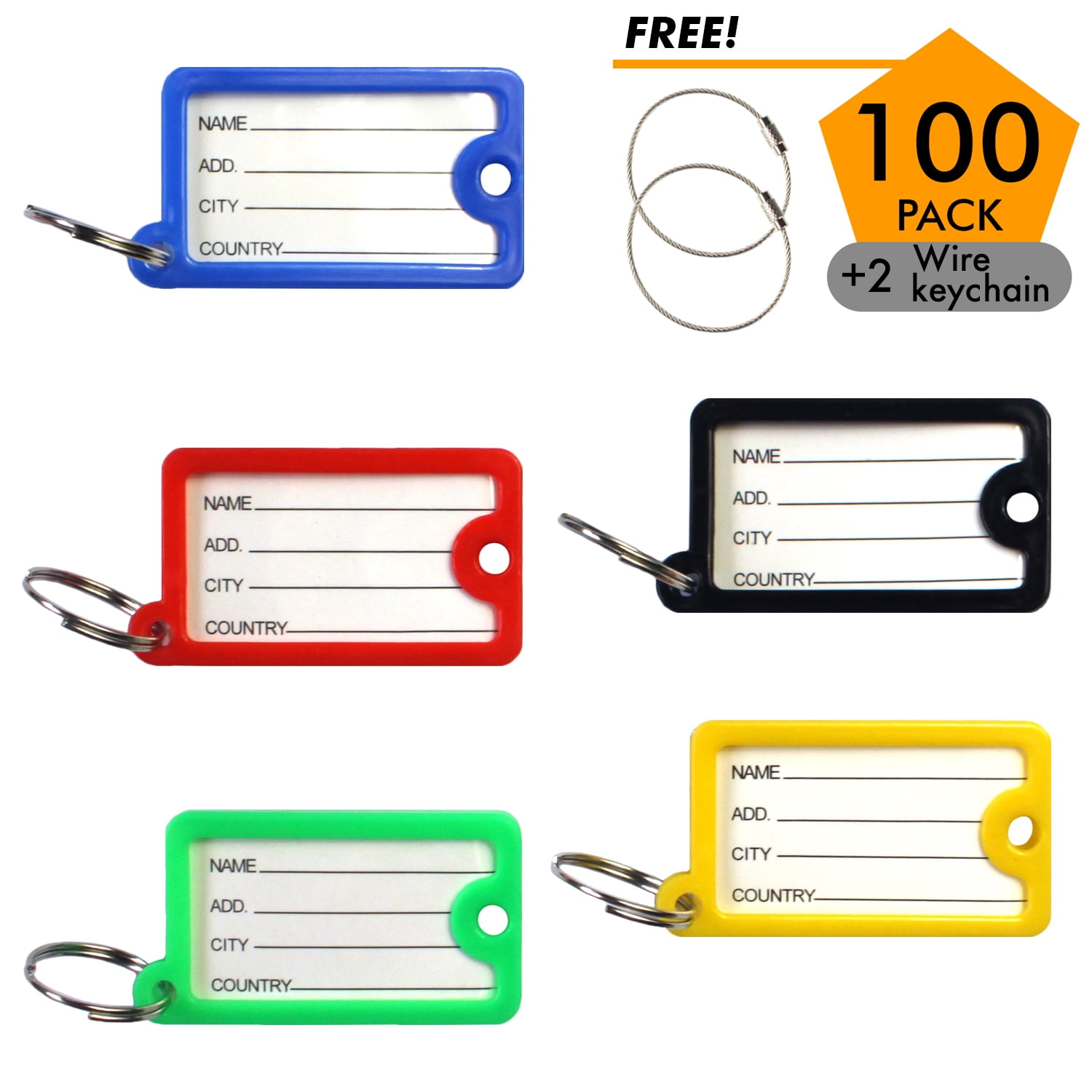 Lots 50-100PCS Tough Plastic Key Luggage Tags W/Split Ring Label Window 5-color 
