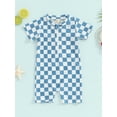 thumbnail image 2 of Suealasg Kids Boys Girl One Piece Swimsuits Short Sleeve Checkerboard Print Jumpsuit Swimwear Toddler Baby Summer Romper Bathing Suit Beachwear 0-4 Years, 2 of 9