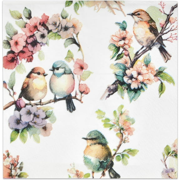 Gift Boutique 100 Spring Bird Floral Disposable Paper Napkins